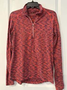Athleta Mendoza Women's Pink & Orange Space Dye Half-Zip Long Sleeve Top